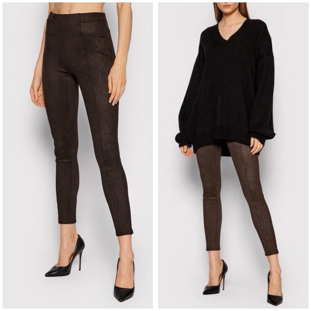 Spanx High Waist Faux Suede Leggings 20322R Marrone Medium Petite Brown